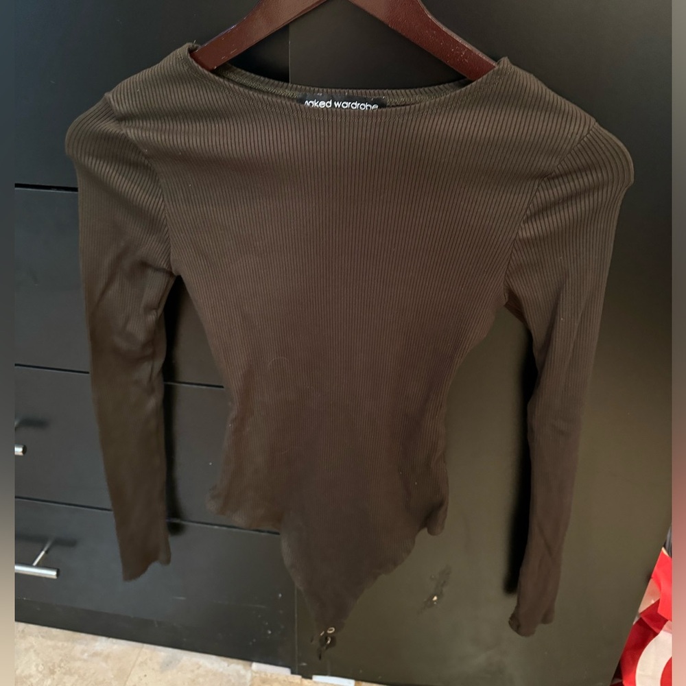 Naked wardrobe ribbed olive green bodysuit - medium